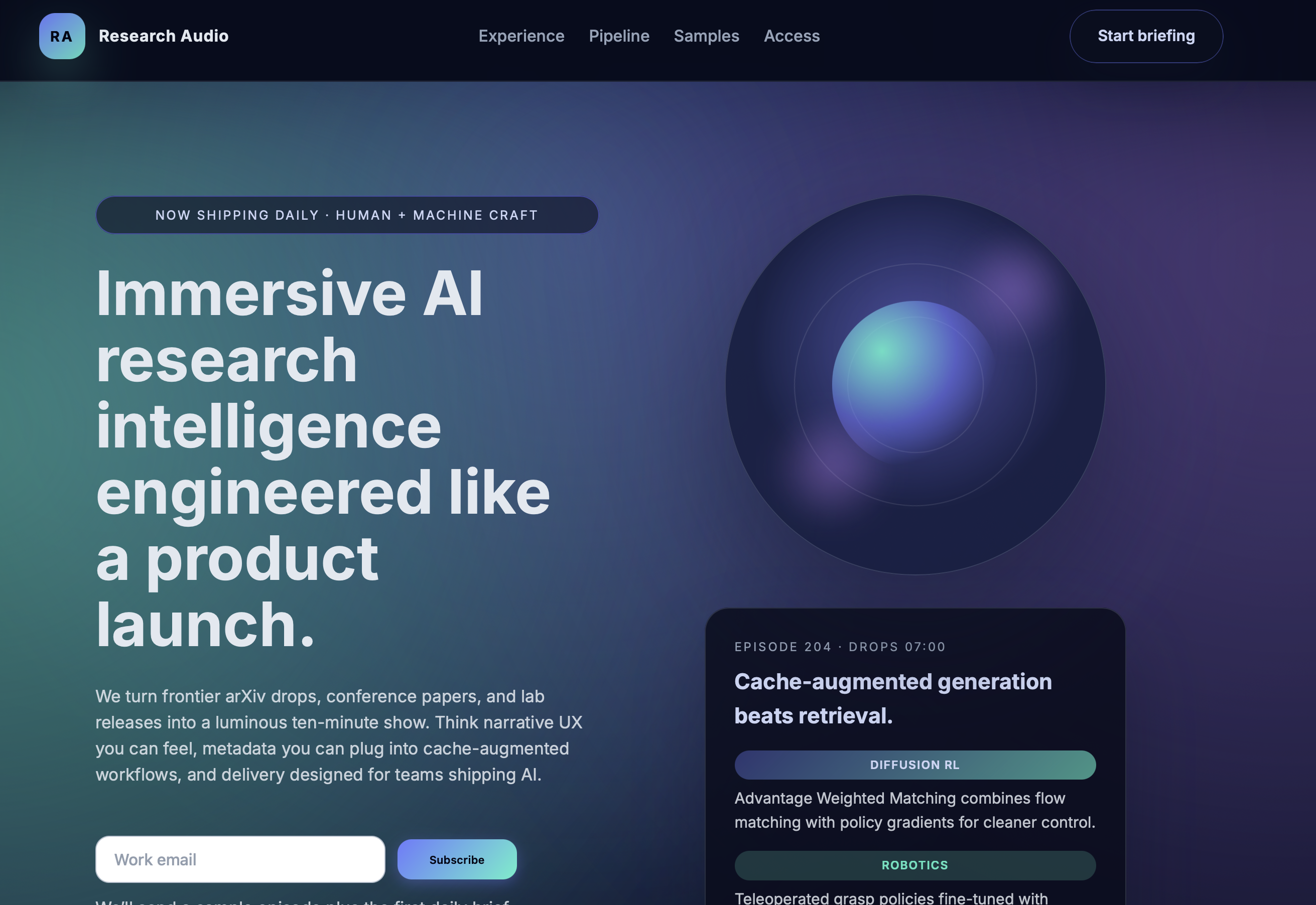 Research Audio interface with daily episode artwork
